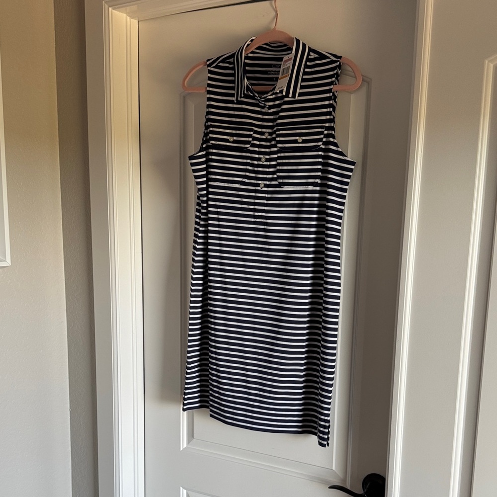 Vineyard Vines Navy and White Striped Sleeveless Polo Dress